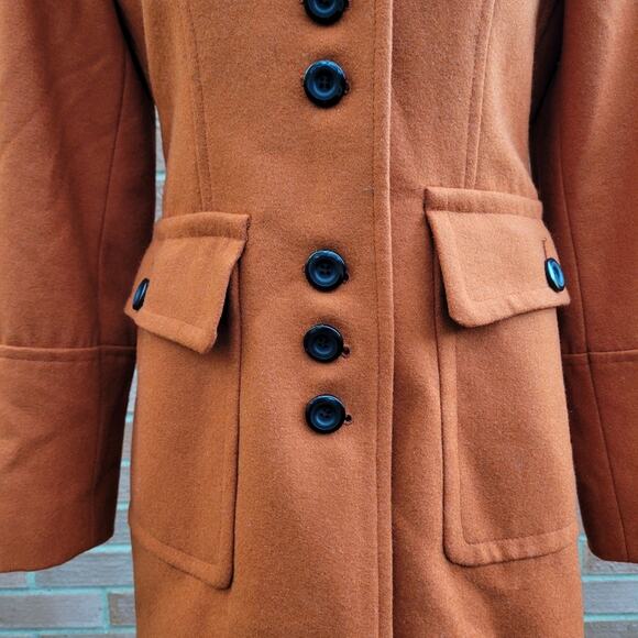 Henig Furs Rust Ochre Burnt Orange Wool Blend Foat with Genuine Fox Collar 4 6 - Picture 7 of 11